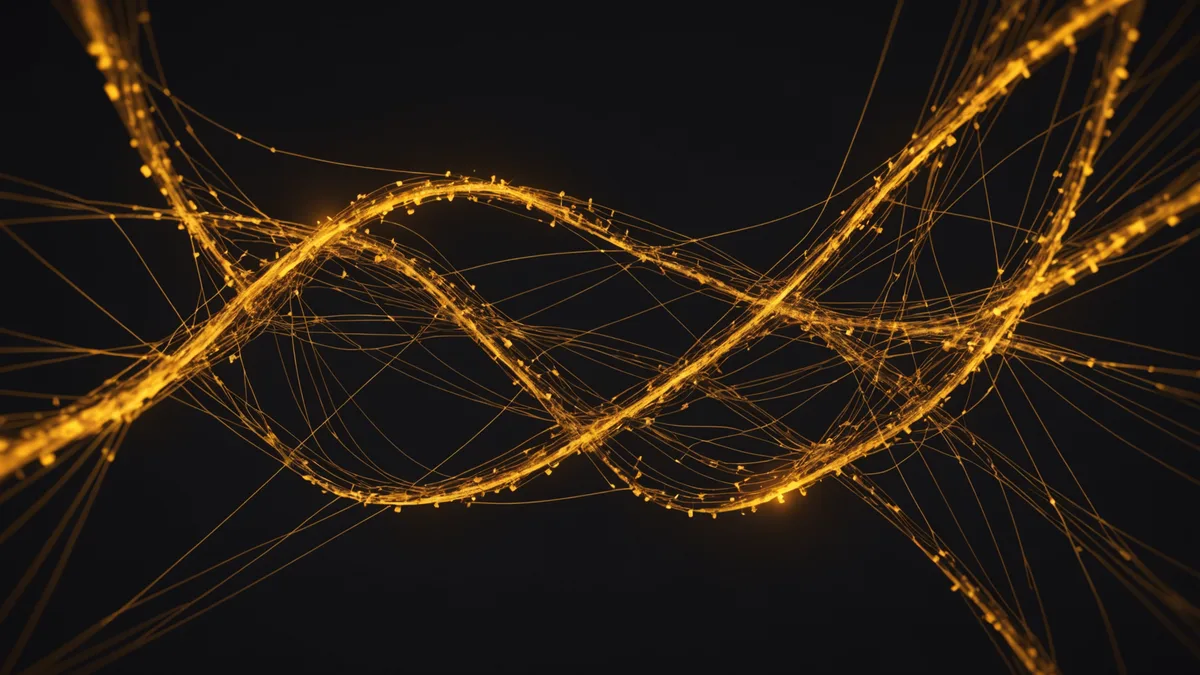 Abstract visualization of farm data flowing through secure pathways