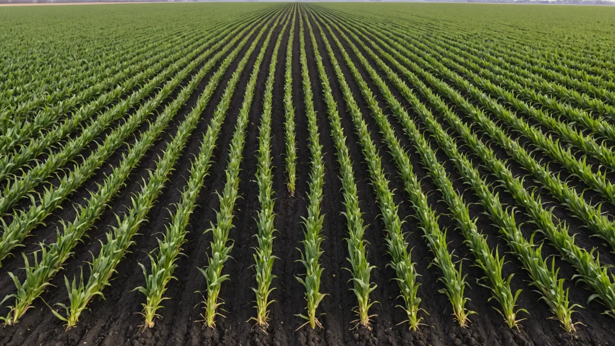 Winter cover crop growing on Iowa corn stubble field in early spring