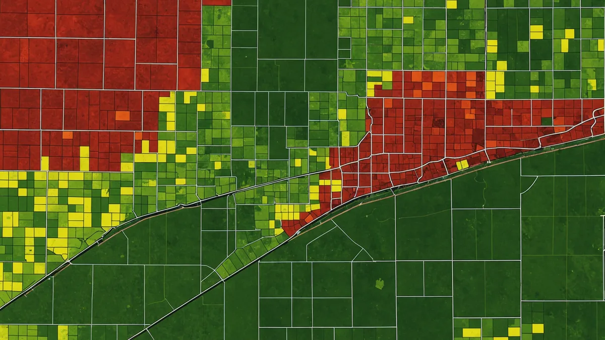 Corn yield map and soil sample point data overlaid on field