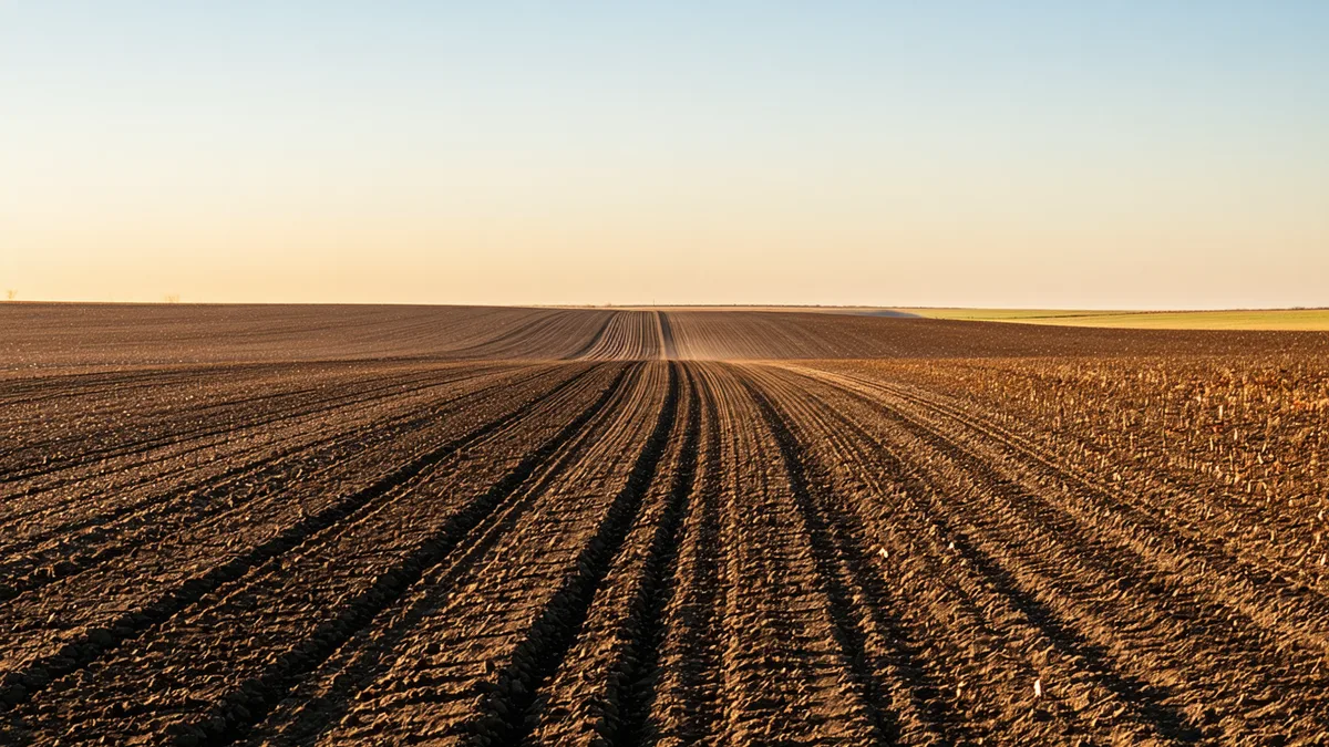 Iowa regenerative farm landscape with healthy soil management practices