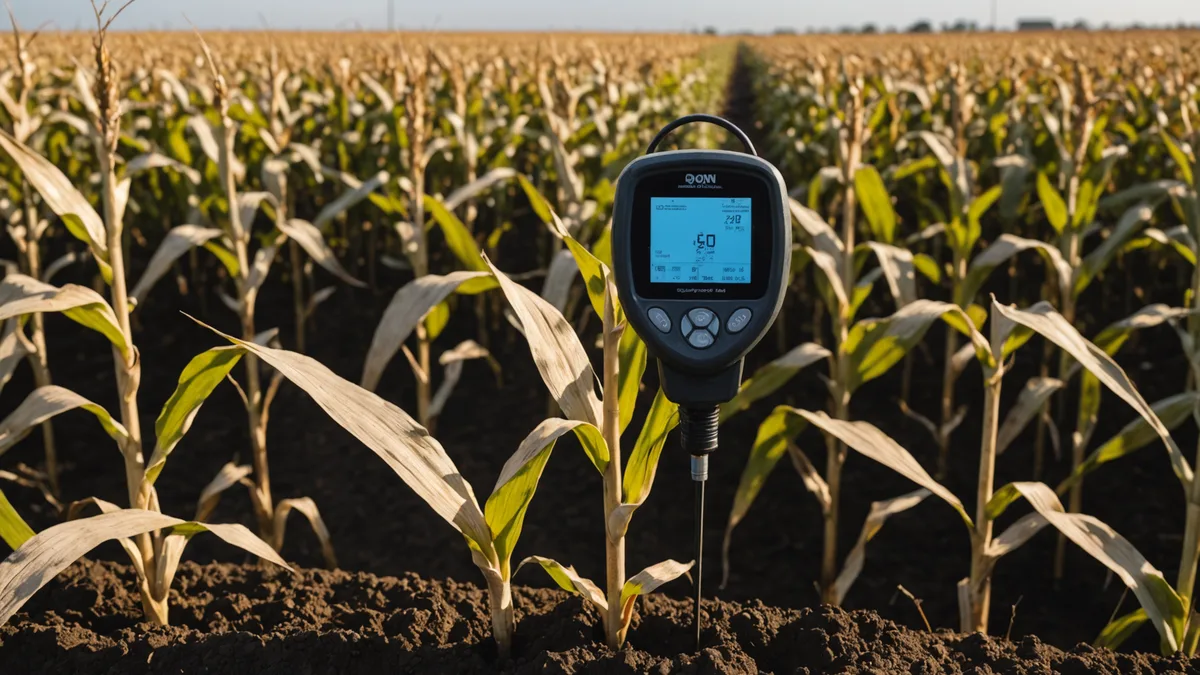 Soil moisture sensor installed in agricultural field